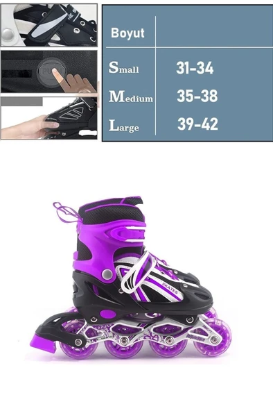 Mor Silikon Tekerli Ayarlanabilir Işıklı Paten S 31-34 HP8136 - 3