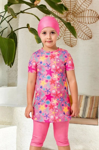 Rozamay 253903 Raina Pembe Kısa Kol Çocuk Tesettür Mayo - Resim 9