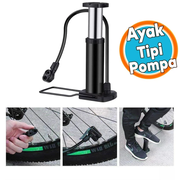 Ayak Tipi Küçük Pompa Tekli Teker Araç Bisiklet Top Bot Lastik Şambrel Şişirme Pompası 1 Adet