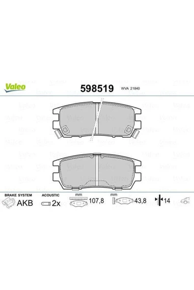 VALEO 598519 Fren Balatası Arka L400 95-05 Sıgma 90-96 ürün görseli 1