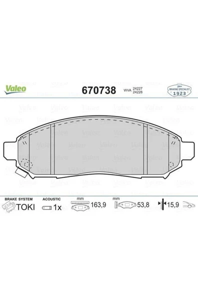 VALEO 670738 Ön Balata Nissan Navara 2.5DCI 3.5 05-10- Pathfınder 2.5DCI 4.0 05-10- (41060Eb325) ürün görseli 1