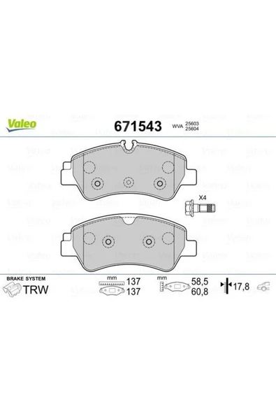 VALEO 671543 Arka Balata Ford Tourneo Custom Transıt Custom 2.2 Tdcı 12 Uyumlu ürün görseli 1