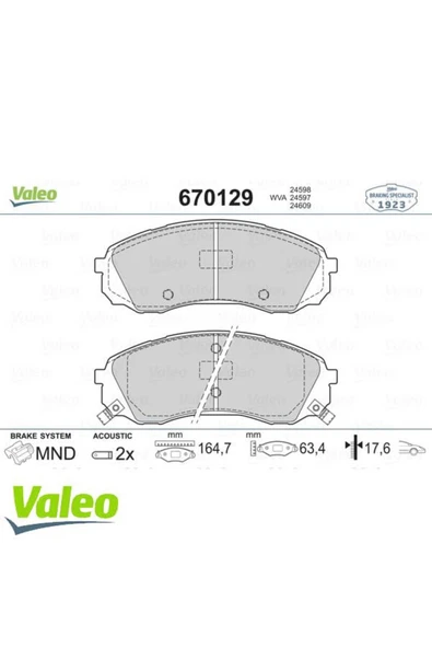 VALEO 670129 ÖN BALATA HYUNDAI H1 2.5CRDİ 08-11- KIA CARNIVAL I ürün görseli 1