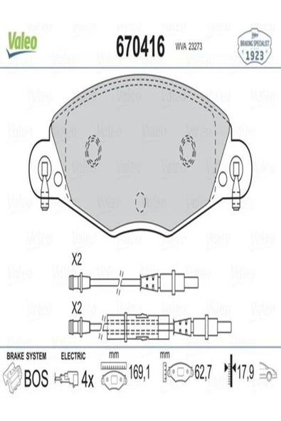 VALEO 670416 Fren Balatasi On : (CİTROEN: C5 2.2HDİ 3.0) 1617274180 425216 (WA583545) ürün görseli 1