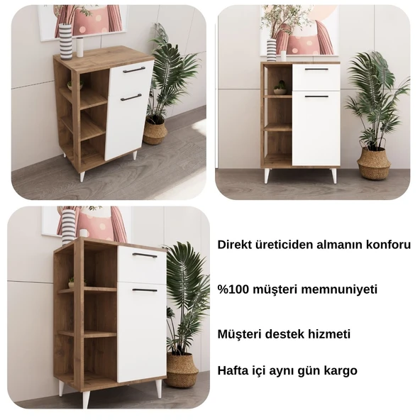 Lina Çok Amaçlı Dolap, Kahve Dolabı, Kitaplık Beyaz - Hitit - 4