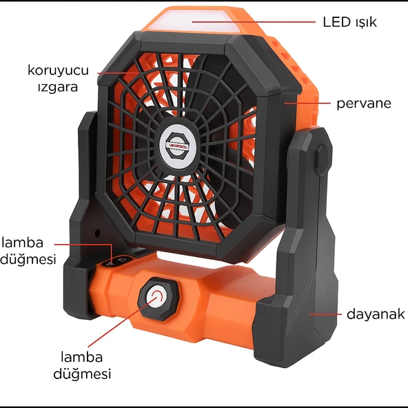 Taşınabilir LED Fenerli Kamp Vantilatörü, Şarj Edilebilir Çadır Vantilatörü X3 - 6