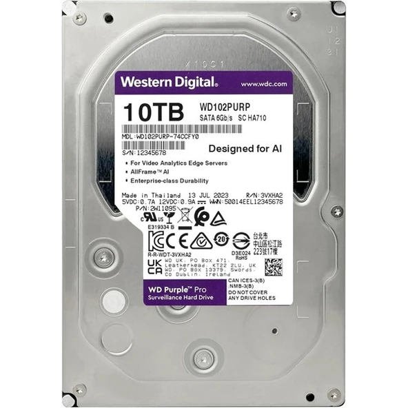 WD 10TB PURPLE PRO WD102PURP 512MB 7200RPM SATA-3 GÜVENLİK DİSKİ ürün görseli