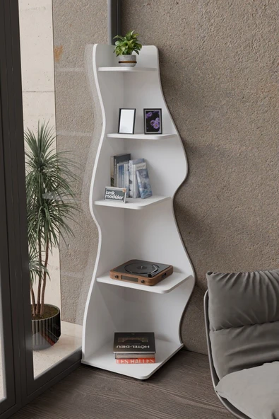 Wave 5 Raflı Dekoratif Kitaplık Dosya Rafı 180 Cm Kitaplık