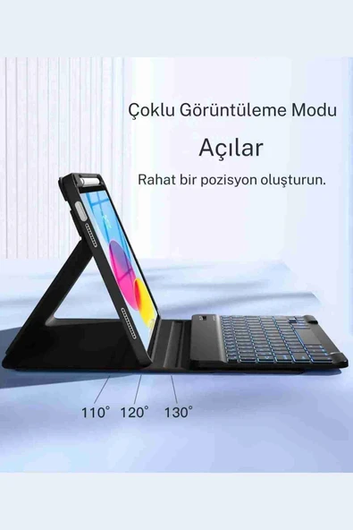 iPad 10.2 7/8/9 Nesil Uyumlu A2197, A2270, A2602 Klavyeli Tablet Kılıfı - Resim 3
