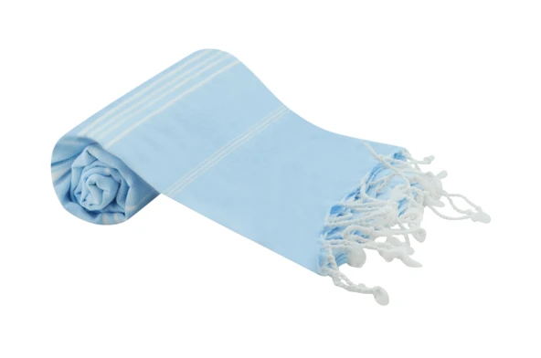GRVTANIUM Açık Mavi %100 Pamuk 180x100cm Peştemal Püsküllü Banyo,Plaj,Hamam Havlusu Kese Hediyeli M2 - 2