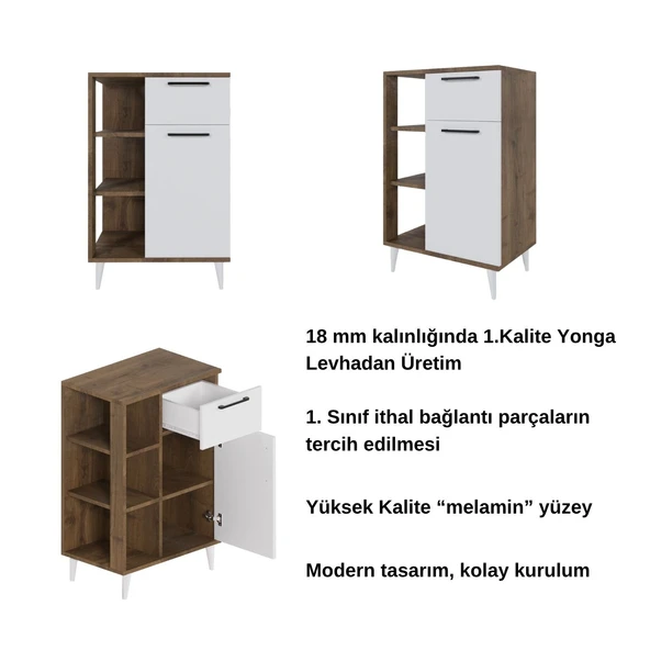 Lina Çok Amaçlı Dolap, Kahve Dolabı, Kitaplık Beyaz - Hitit - 3