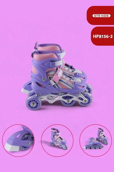 Mor Silikon Tekerli Ayarlanabilir Işıklı Paten L 39-42 HP8136