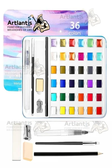 Tablet Sulu Boya 36 Renk Teneke Kutu 1 Paket 36 lı Taş Sulu Boya Çıkarılabilir Tablet Suluboya Resim Hobi Sanat ürün görseli
