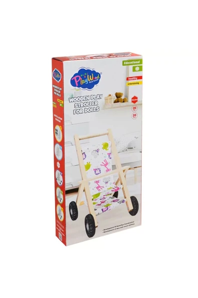 Ahşap Oyuncak Bebek Arabası - Bebek Yürüteç Yürüme Arabası - 4