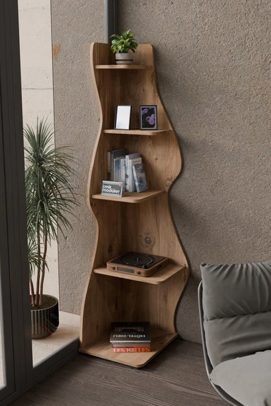 Wave 5 Raflı Dekoratif Kitaplık Dosya Rafı 180 Cm Kitaplık