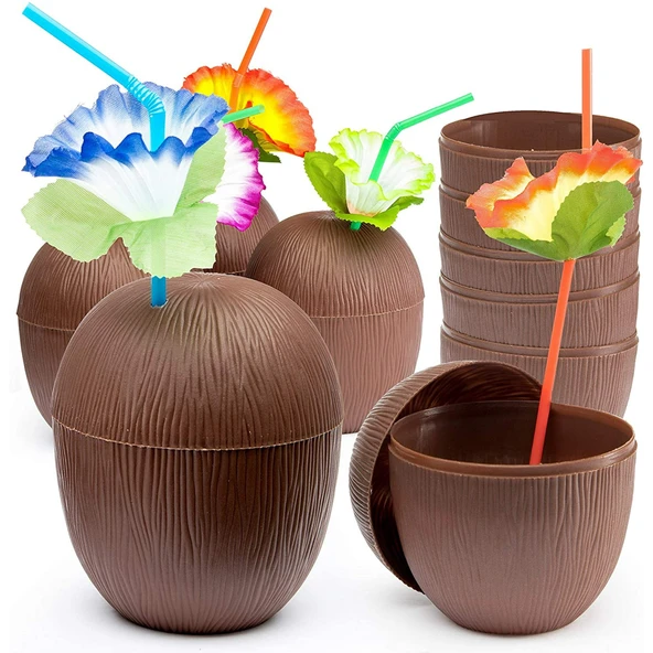 Hindistan Cevizi Hawaii Luau Aloha Pipetli İçecek Kabı Bardak 10x13 cm 1 Adet - 3