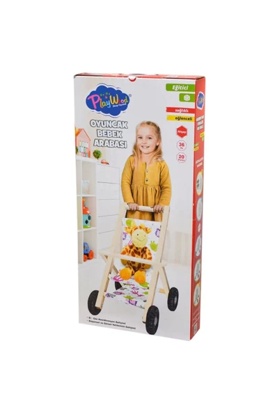 Ahşap Oyuncak Bebek Arabası - Bebek Yürüteç Yürüme Arabası - 3