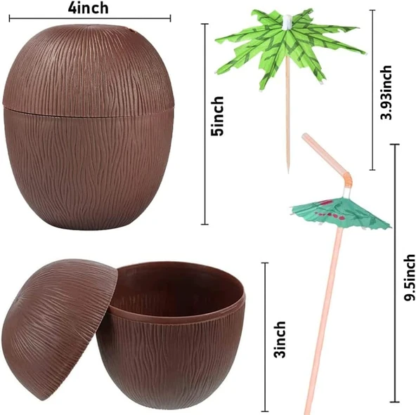 Hindistan Cevizi Hawaii Luau Aloha Pipetli İçecek Kabı Bardak 10x13 cm 1 Adet - 4