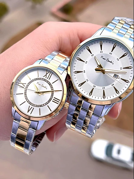 Pierre Cardin Bay ve Bayan Çiftlere Özel Çelik Kordon Çift Kol Saati 30 Mt Su Gecirmez CF.PR80002.M2 - Resim 2
