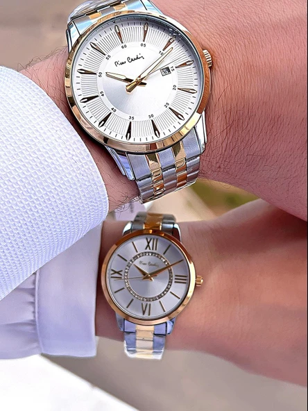 Pierre Cardin Bay ve Bayan Çiftlere Özel Çelik Kordon Çift Kol Saati 30 Mt Su Gecirmez CF.PR80002.M2 - Resim 4