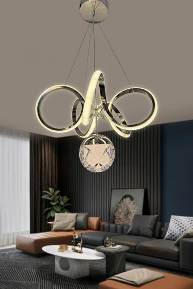 Kıvrım Tekli Cam Toplu Modern Oturma Led Avizesi - 7