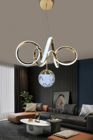 Kıvrım Tekli Cam Toplu Modern Oturma Led Avizesi - 5
