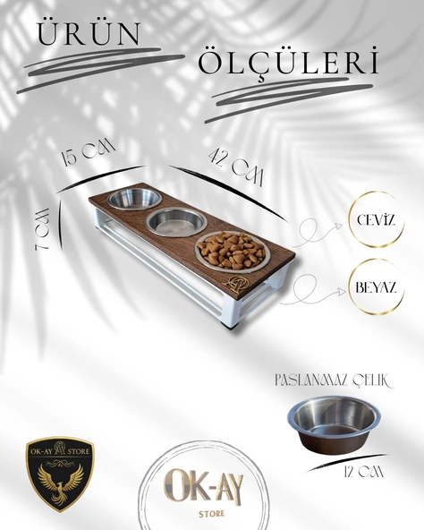 Kedi ve Köpekler İçin Sağlıklı Yeme Standı, Paslanmaz Çelik Şık Tasarım ve Kaymaz Ayaklar - Resim 2