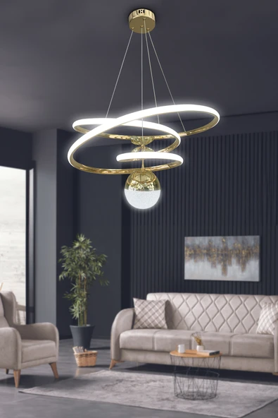 Eylül Tek Toplu 3 mt LED Salon & Oturma Odası Avizesi