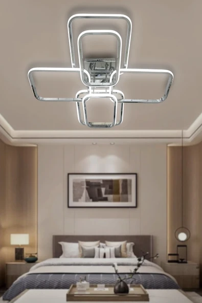 Modern Plafoner 6'Lı Kare Ledli Avize