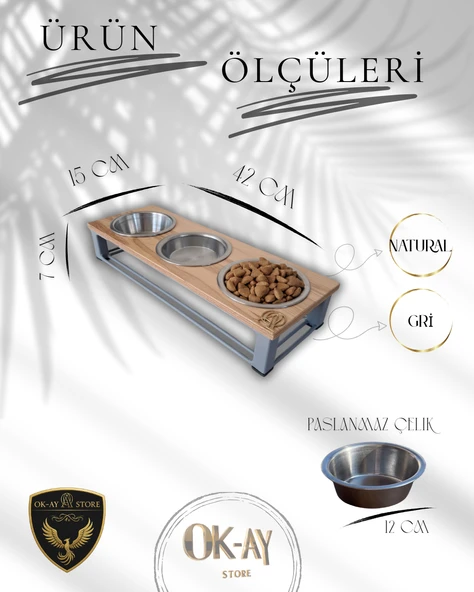 Kedi ve Köpekler İçin Sağlıklı Yeme Standı, Paslanmaz Çelik Şık Tasarım ve Kaymaz Ayaklar - Resim 2