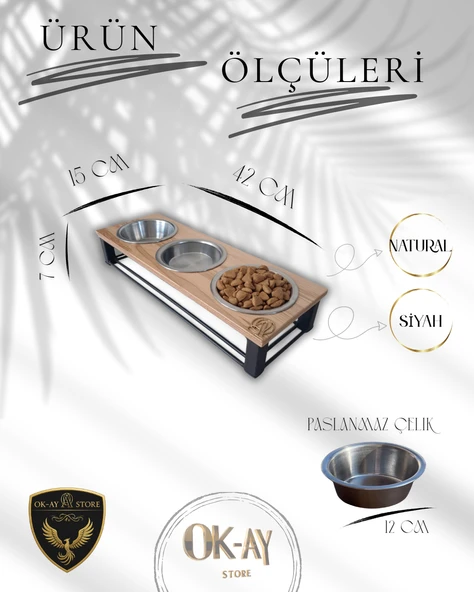 Kedi ve Köpekler İçin Sağlıklı Yeme Standı, Paslanmaz Çelik Şık Tasarım ve Kaymaz Ayaklar - Resim 2