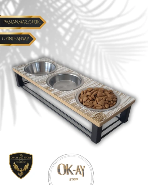 Kedi ve Köpekler İçin Sağlıklı Yeme Standı, Paslanmaz Çelik Şık Tasarım ve Kaymaz Ayaklar ürün görseli 1