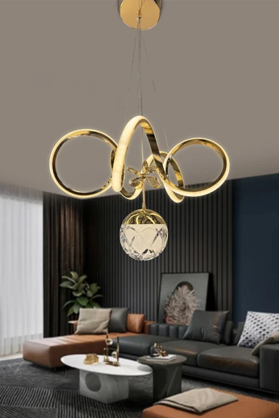 Kıvrım Tekli Cam Toplu Modern Oturma Led Avizesi - 6