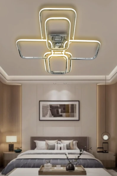 Modern Plafoner 6'Lı Kare Ledli Avize - 3
