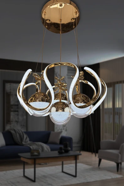 Yeni Fanuslu Şeker Top 4 Lü Arya XL Modern Sarkıt Salon Giriş Led Avize