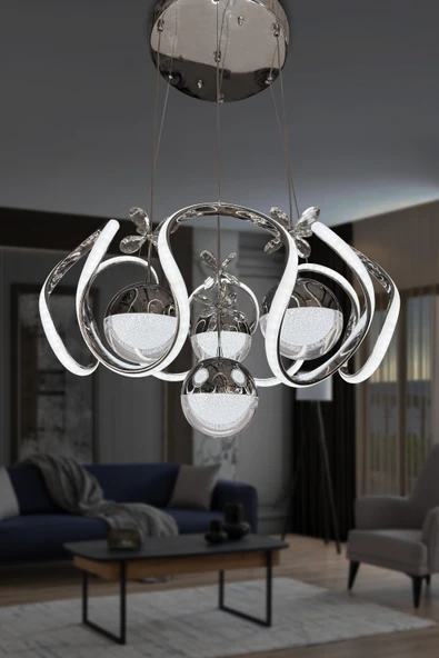 Yeni Fanuslu Şeker Top 4 Lü Arya XL Modern Sarkıt Salon Giriş Led Avize - 5