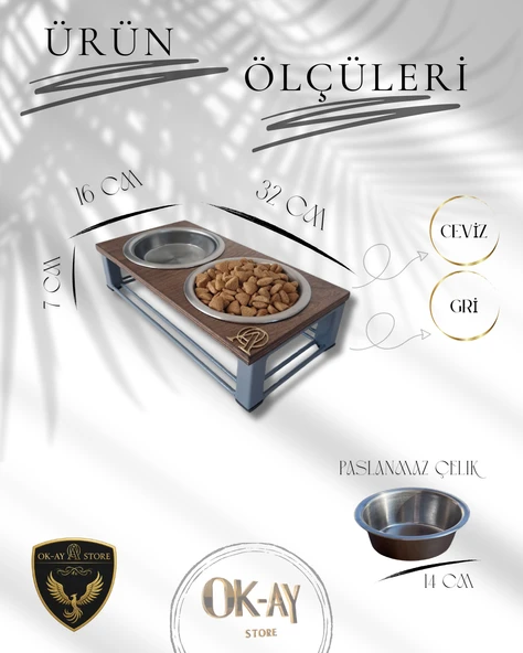 Kedi ve Köpekler İçin Sağlıklı Yeme Standı, Paslanmaz Çelik Şık Tasarım ve Kaymaz Ayaklar - Resim 2