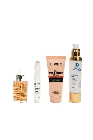 LIWECDERMA Liwec Derma 4'lü Set(AYDINLATICI KREM-CİLT BEYAZLATICI SERUM VE KREM -GÖZ ÇEVRESİ BAKIM KREMİ) - Resim 2