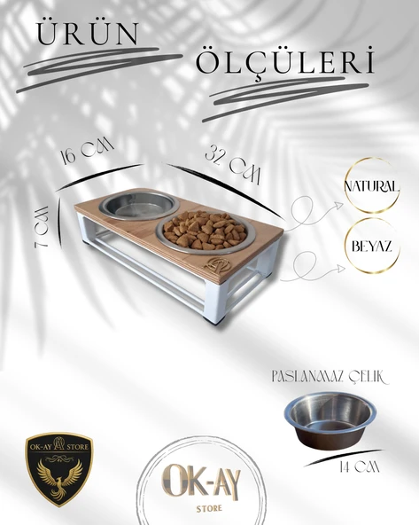 Kedi ve Köpekler İçin Sağlıklı Yeme Standı, Paslanmaz Çelik Şık Tasarım ve Kaymaz Ayaklar - Resim 2