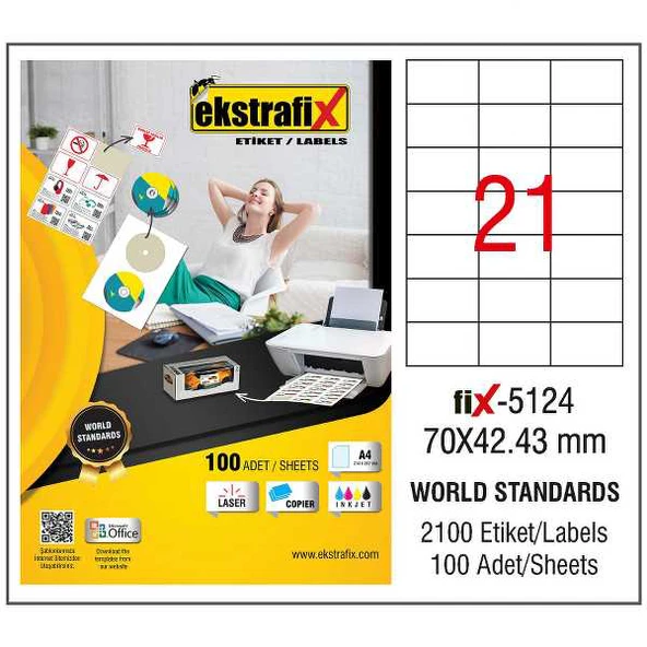 Ekstrafix Laser Etiket 100 YP 70x42.43 Laser-Copy-Inkjet FİX-5124 - Resim 2