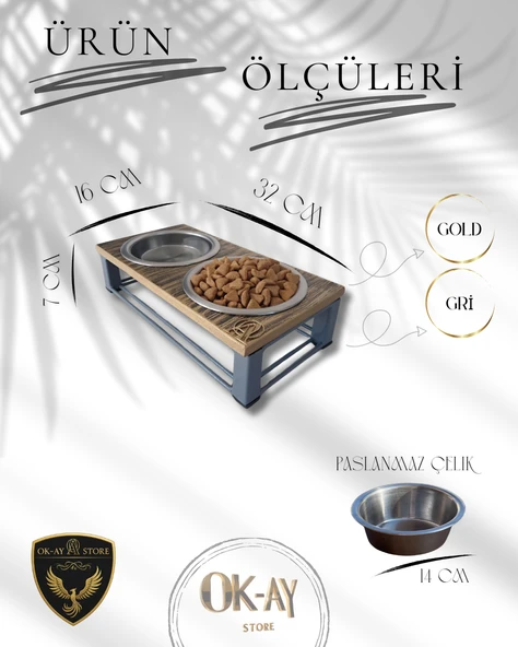 Kedi ve Köpekler İçin Sağlıklı Yeme Standı, Paslanmaz Çelik Şık Tasarım ve Kaymaz Ayaklar - Resim 2