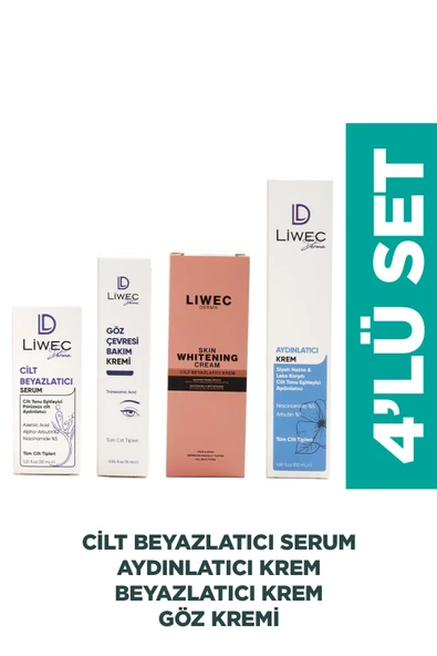 LIWECDERMA Liwec Derma 4'lü Set(AYDINLATICI KREM-CİLT BEYAZLATICI SERUM VE KREM -GÖZ ÇEVRESİ BAKIM KREMİ)