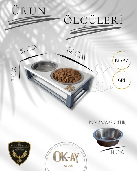 Kedi ve Köpekler İçin Sağlıklı Yeme Standı, Paslanmaz Çelik Şık Tasarım ve Kaymaz Ayaklar - Resim 2