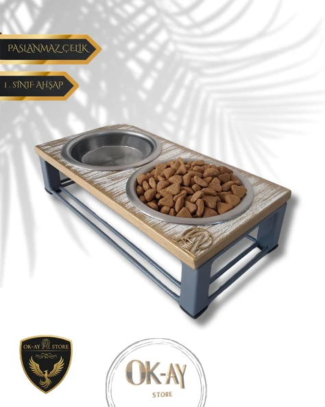 Kedi ve Köpekler İçin Sağlıklı Yeme Standı, Paslanmaz Çelik Şık Tasarım ve Kaymaz Ayaklar ürün görseli