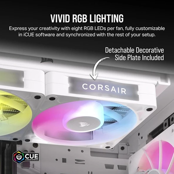 CORSAIR QX120 CO-9051024-WW 14CM RGB KASA FANI+HUB KIT BEYAZ 2-li paket - 5