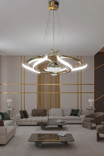 Dron Modern 4 Kol Tek Top Sarkıt Power Led Salon & Oturma Odası Avizesi - 3