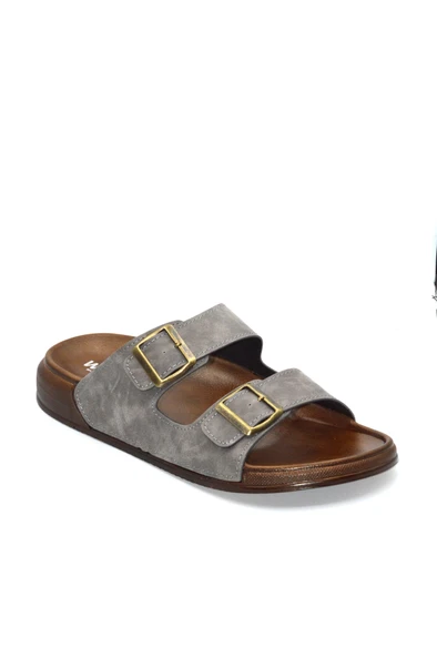 Erkek Gri Çift Bantlı Anatomik Günlük Terlik - 2