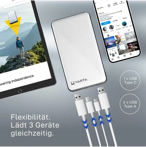 Varta Power Bank Energy 15000 Mah Taşınabilir Şarj Cihazı Modern Tasarım 431550 - Resim 2