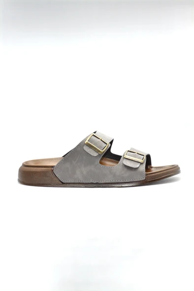 Erkek Gri Çift Bantlı Anatomik Günlük Terlik