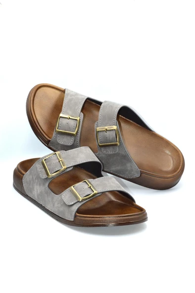 Erkek Gri Çift Bantlı Anatomik Günlük Terlik - 5